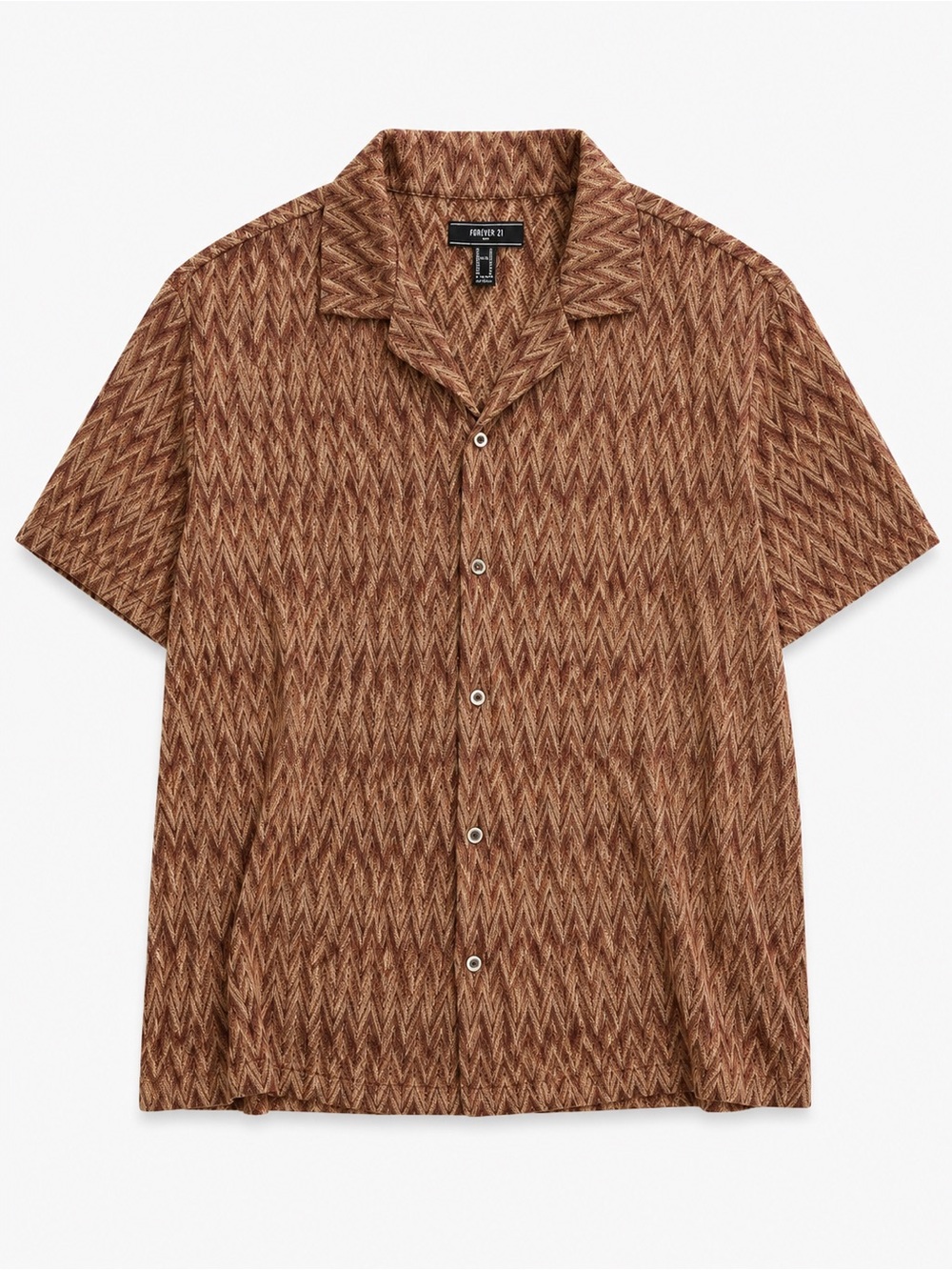 Forever 21 Brown Zigzag Short-Sleeve Button-Down Shirt